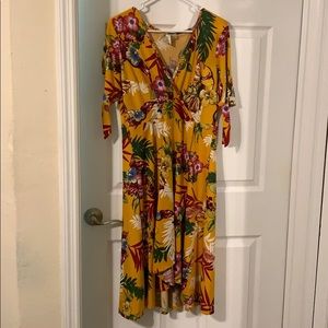Yellow floral faux wrap dress